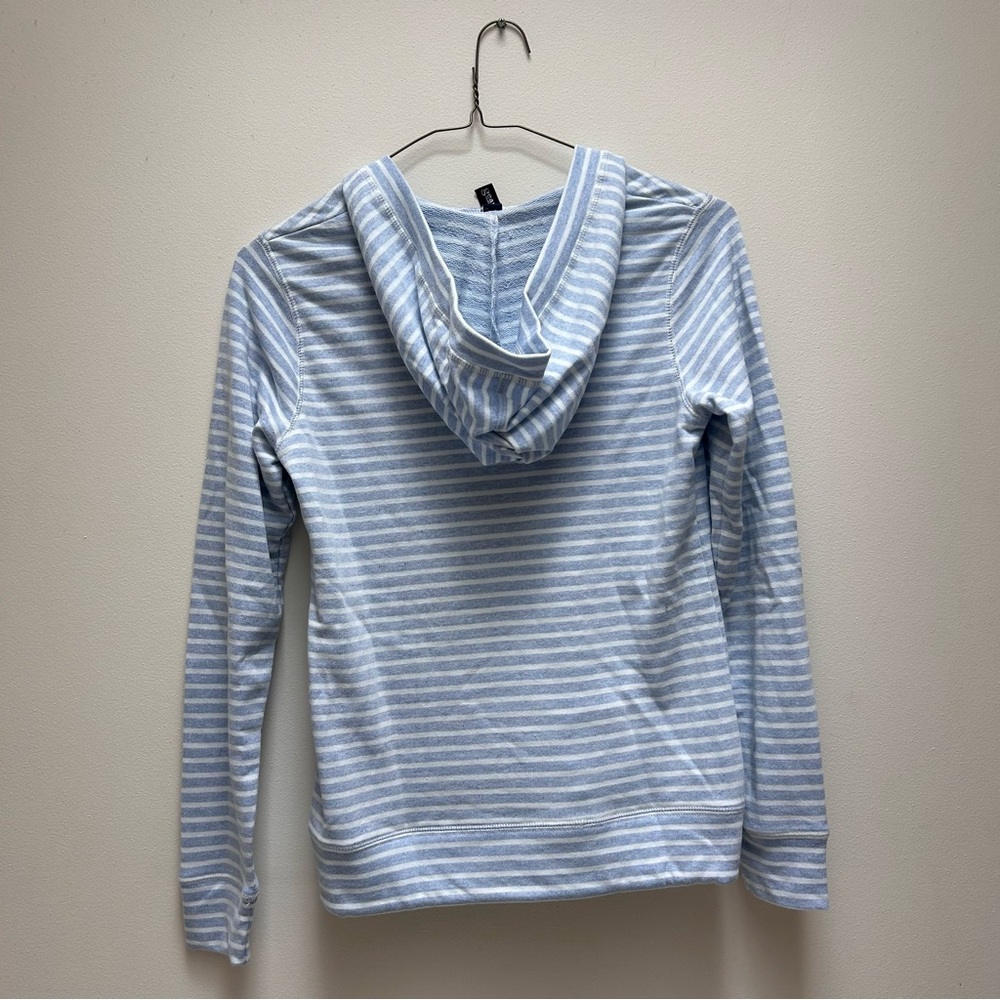 Martha’s Vineyard Graphic Striped Blue and White Nautical Hoodie with Drawstring - Picture 3 of 3